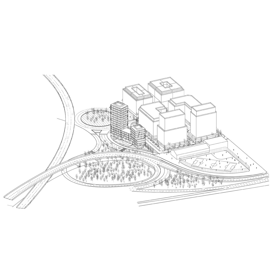 Axonometry. 83 subsidized housing units by Nexo Arquitectura + ComboLab + Equipo.exe.