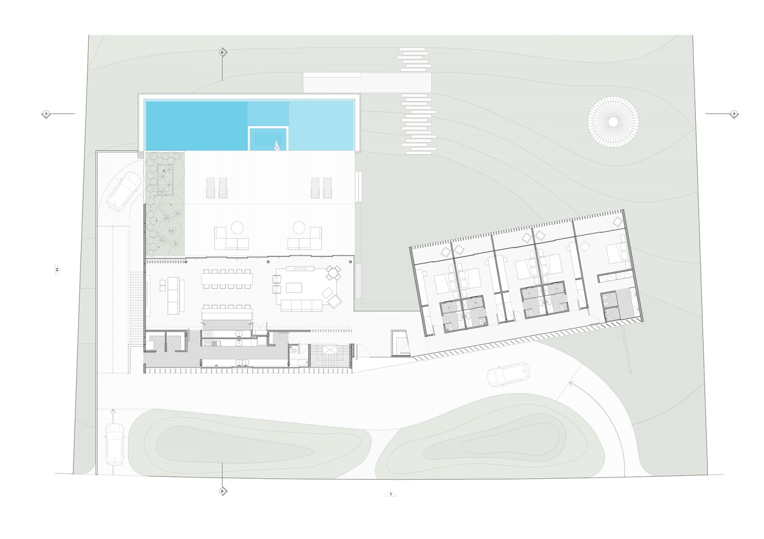 Plano de primera planta. Casa Baroneza por Sabella Arquitetura.