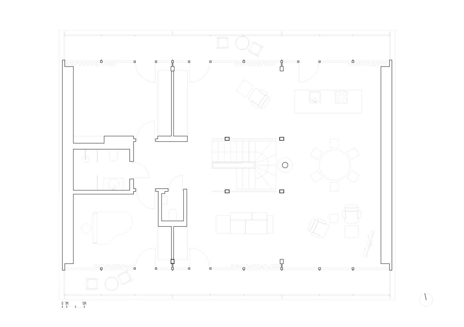 First floor plan. Single-family house on the Danube backwater by Čechvala architects.