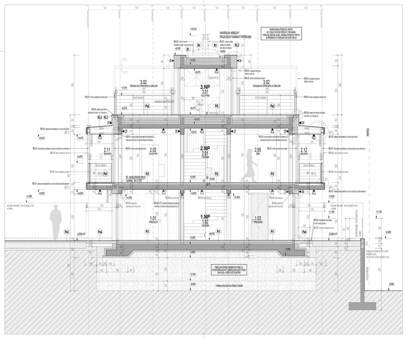 Constructive section. Single-family house on the Danube backwater by Čechvala architects.