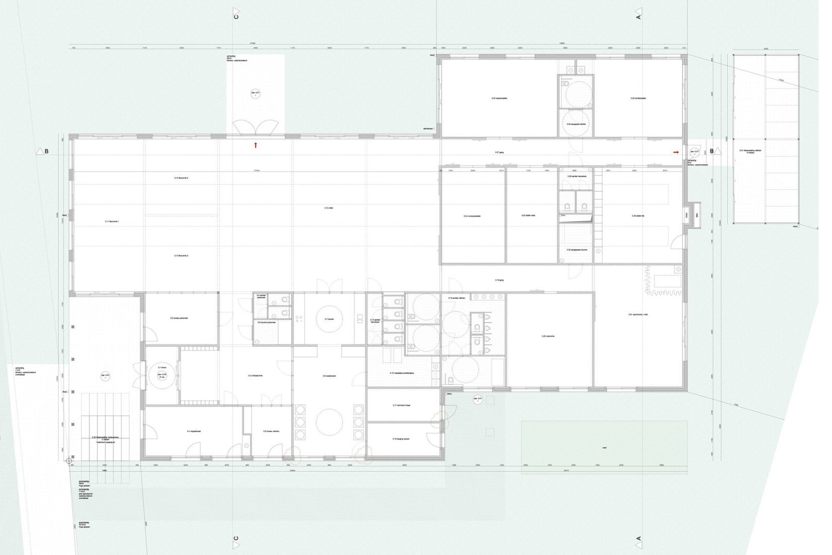 Plano de planta baja. Pegode por ENOF Architectuur.