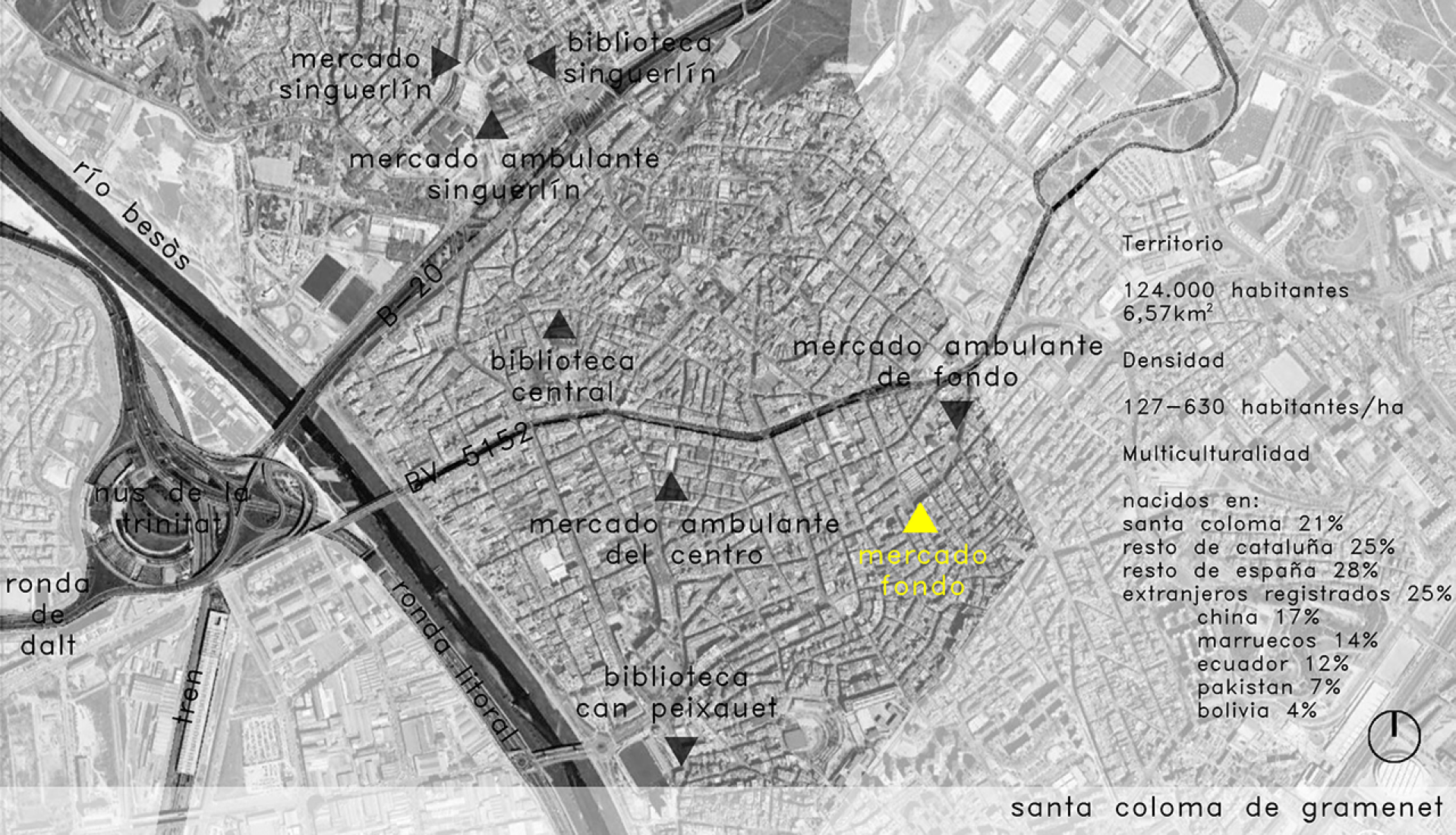 Plano de situación. Mercado Fondo y edificio multifuncional en Santa Coloma de Gramanet. Imagen © cortesía de Pich-Aguilera.