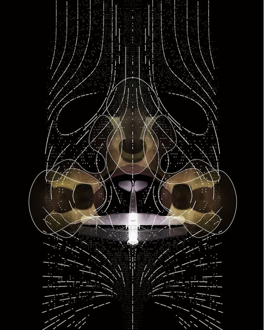 The design follows the turbulence created by the displayed handley page aeroplane.