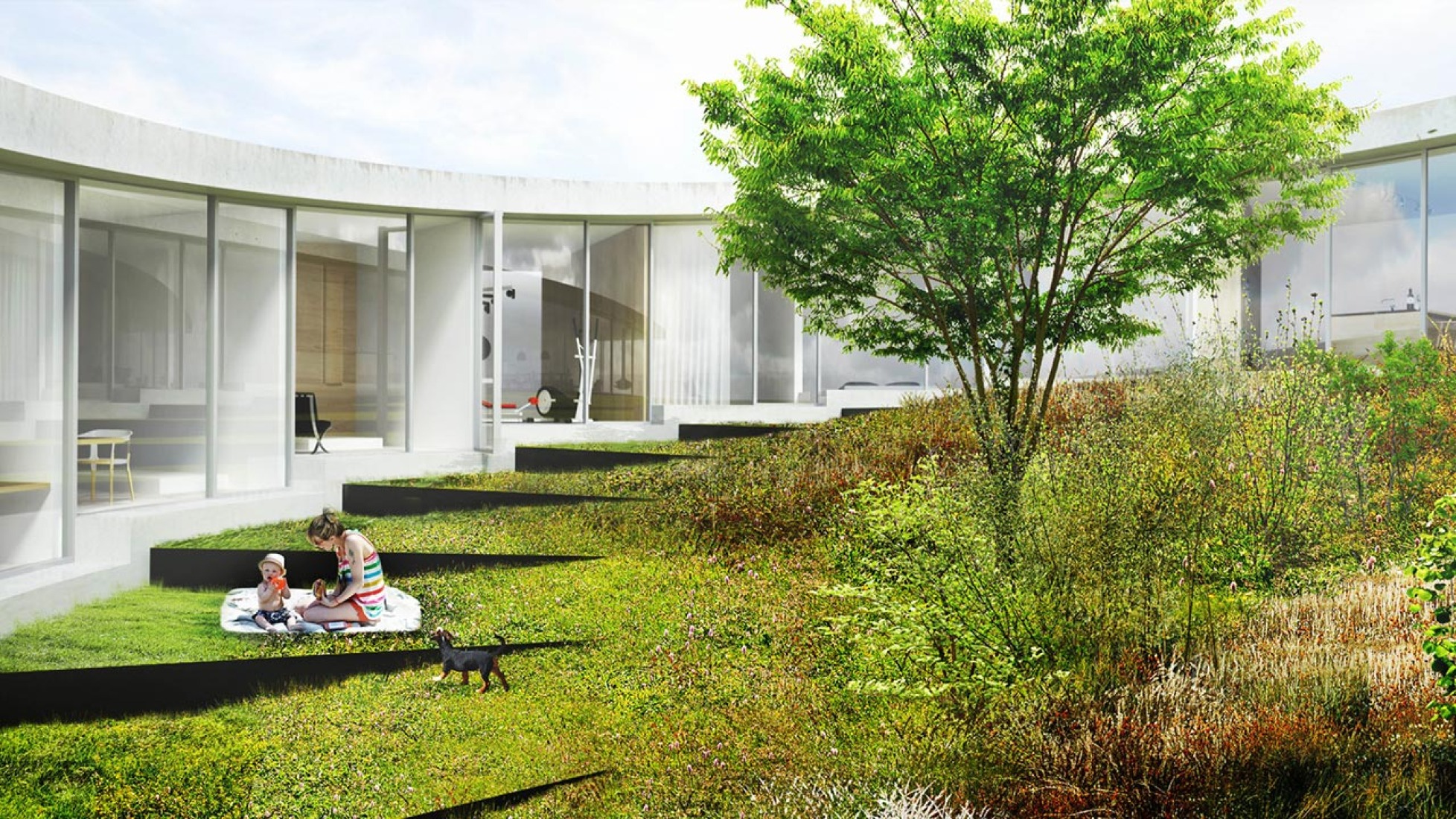 Patio. Villa Gug por BIG. Imagen © BIG-Bjarke Ingels Group.
