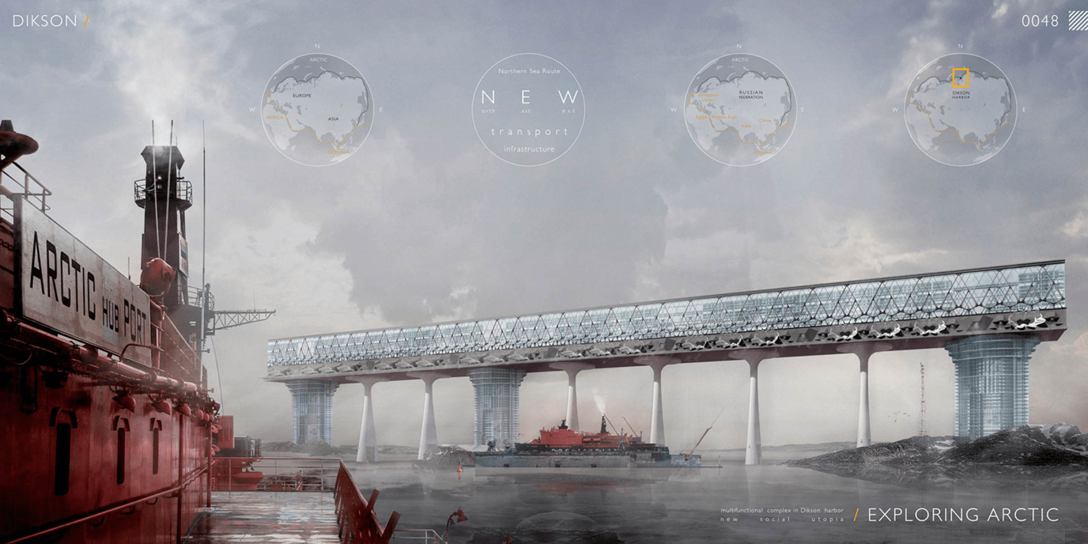 HONORABLE MENTION “Exploring Arctic: Multifunctional Complex in Dikson Harbor” / Nikolay Zaytsev, Elizaveta Lopatina. Image Courtesy of eVolo