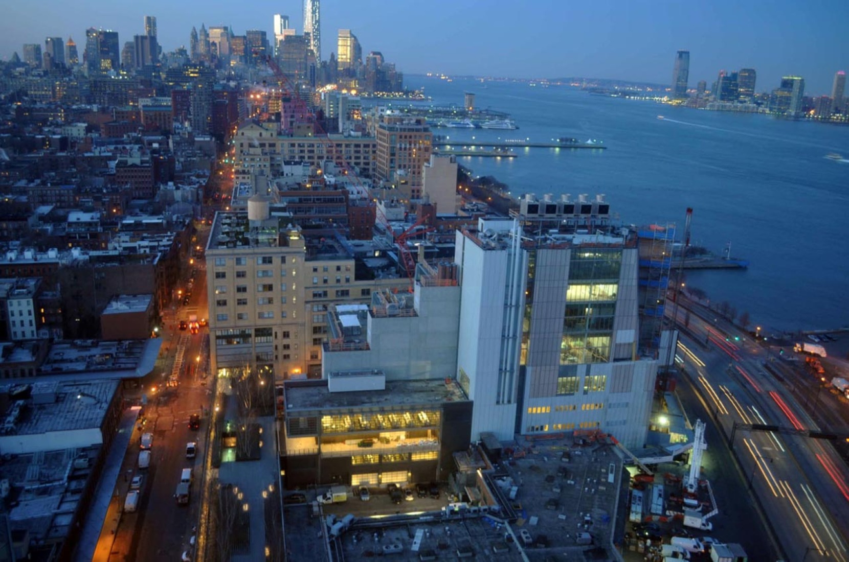 General view at dusk. Whitney Museum by Renzo Piano. Photograph courtesy of Renzo Piano Building Workshop.