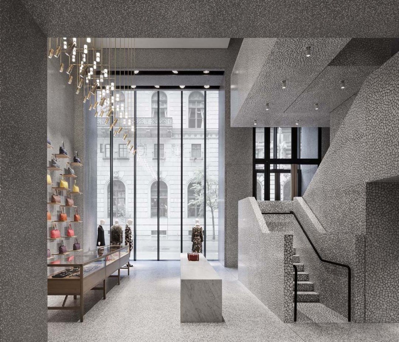 Vista interior. Tienda de Valentino en Nueva York por David Chipperfield. Fotografía por Santi Caleca
