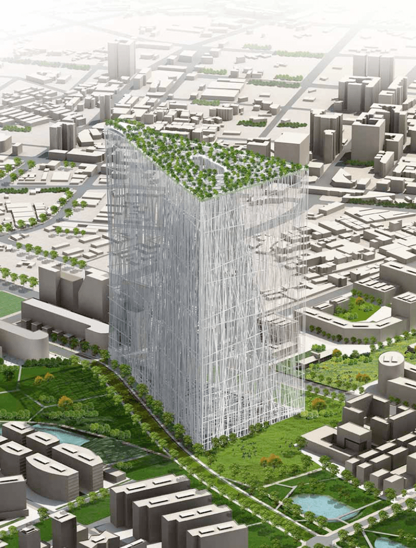 Overview. First proposal, Taiwan Tower by Sou Fujimoto Architects. Image © SFArchitects.