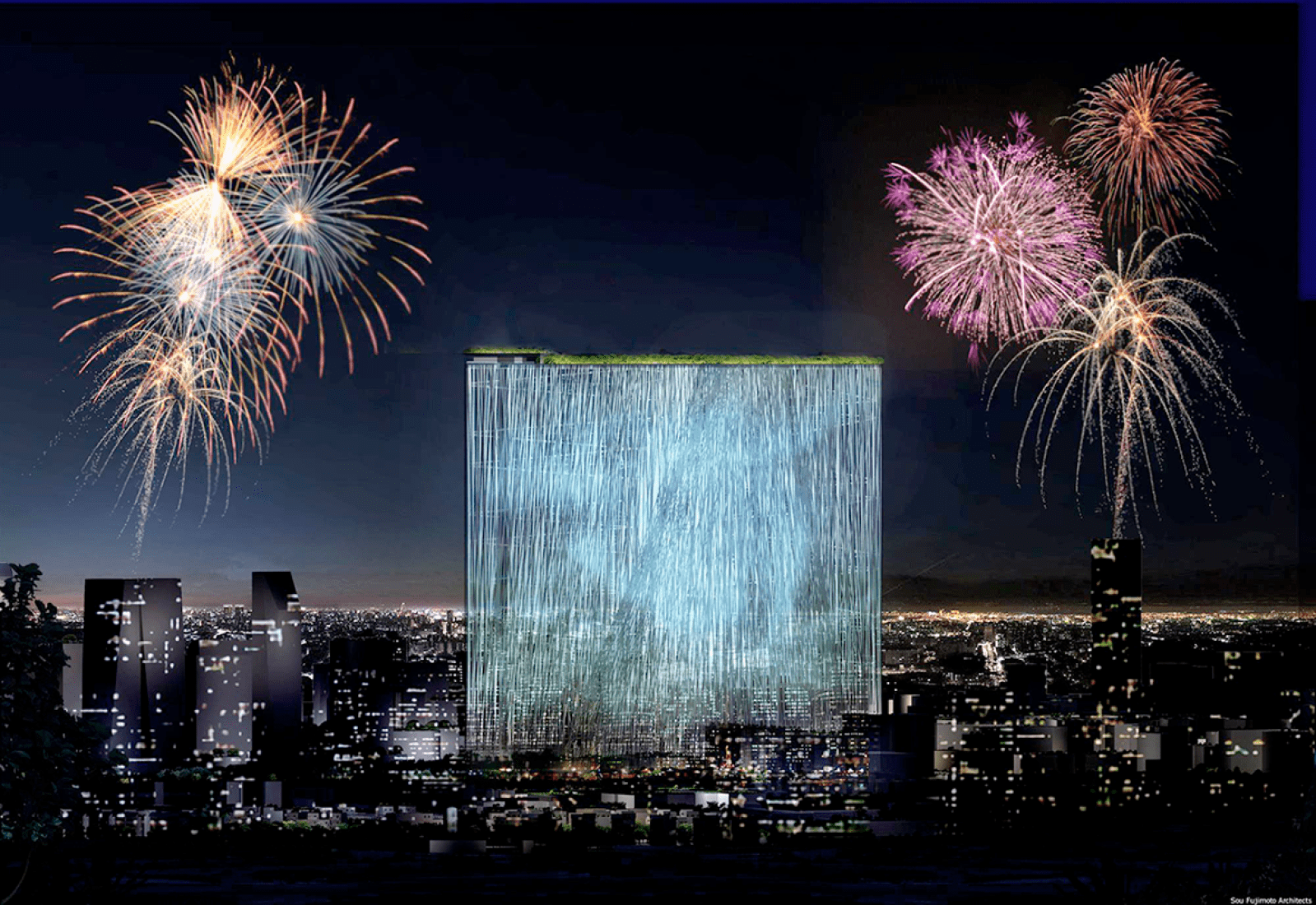 Fireworks. First proposal, Taiwan Tower by Sou Fujimoto Architects. Image © SFArchitects.