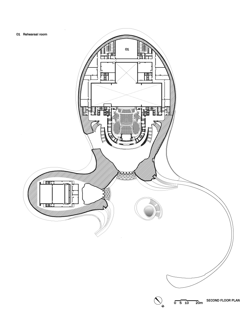 Second floor plan. Harbin Opera House by MAD Architects.