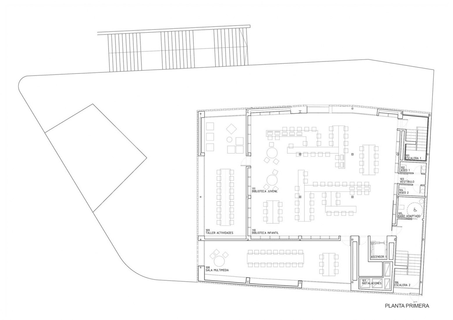 Primera planta. Rehabilitación de la Casa de la Cultura por Extudio, Matos Castillo Arquitectos y Toni Gelabert Arquitecte.