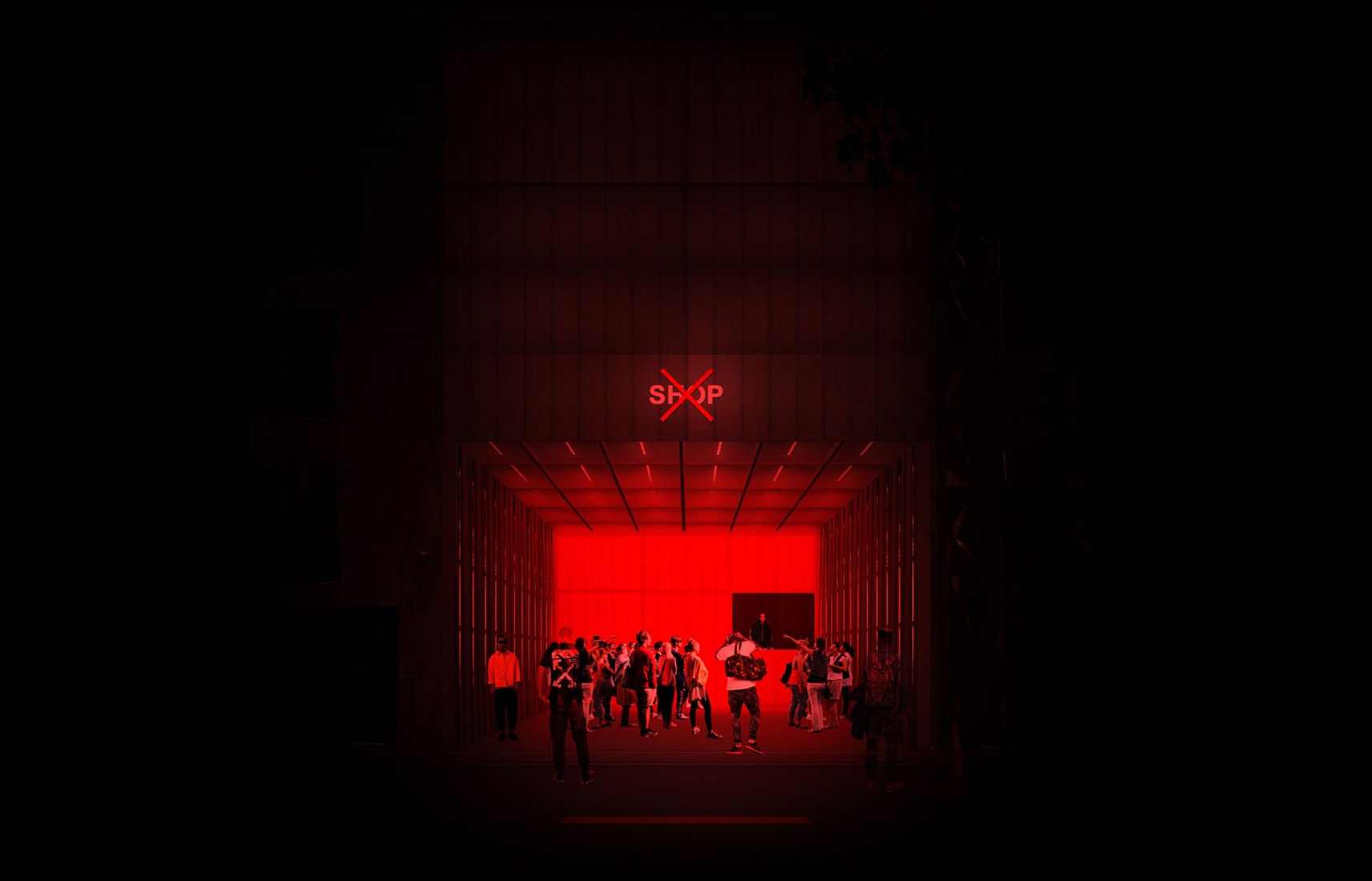 Fiesta de fachada del infierno, visualización. Off-White Miami c/o Virgil Abloh™ y AMO