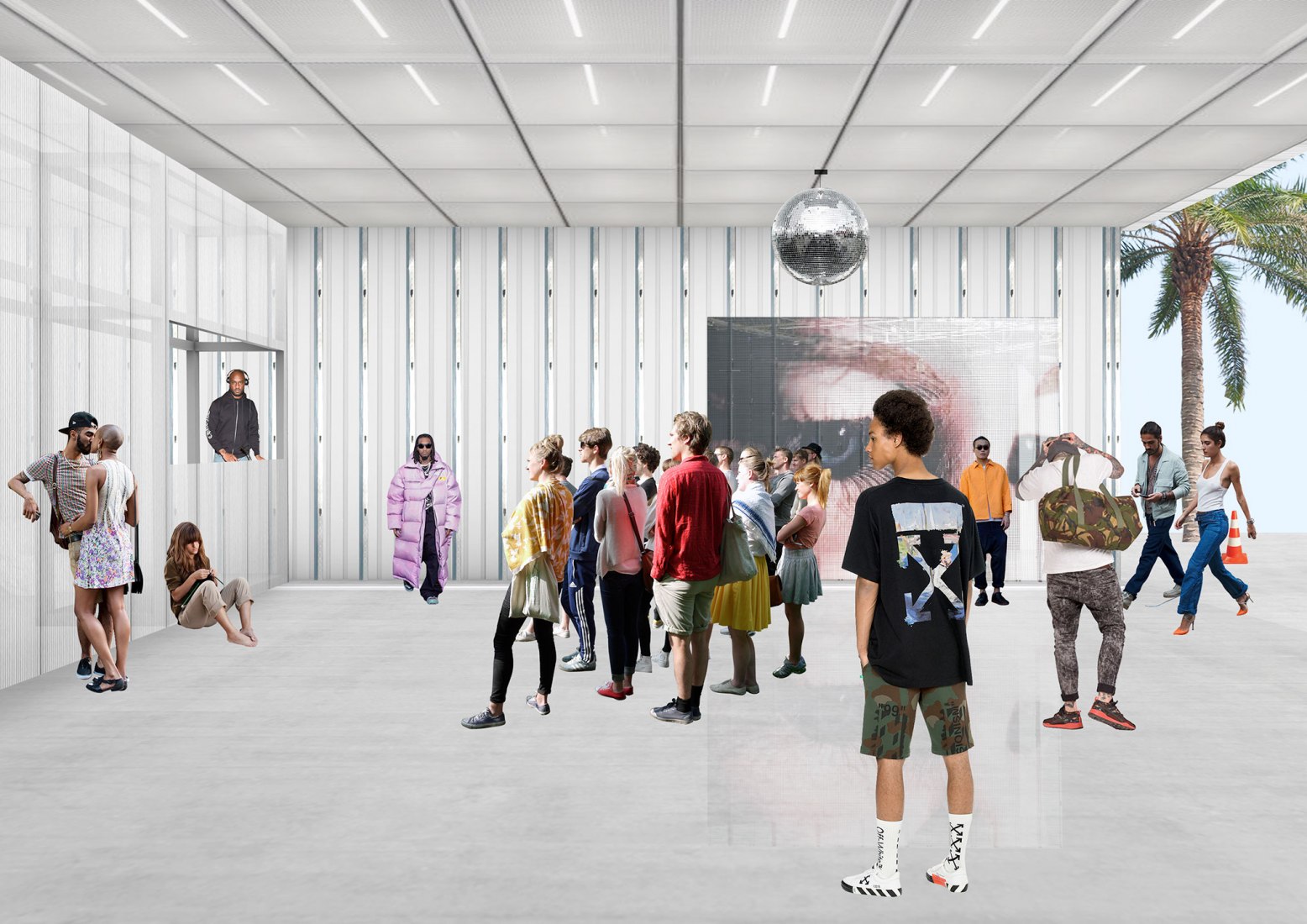 Muro movil desde el interior, visualización. Off-White Miami c/o Virgil Abloh™ y AMO