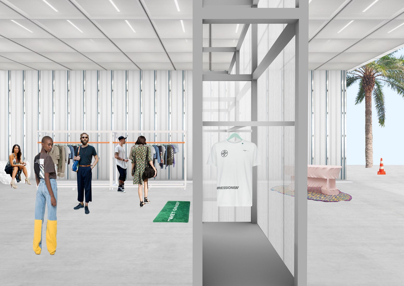 Muro movil desde el interior, visualización. Off-White Miami c/o Virgil Abloh™ y AMO