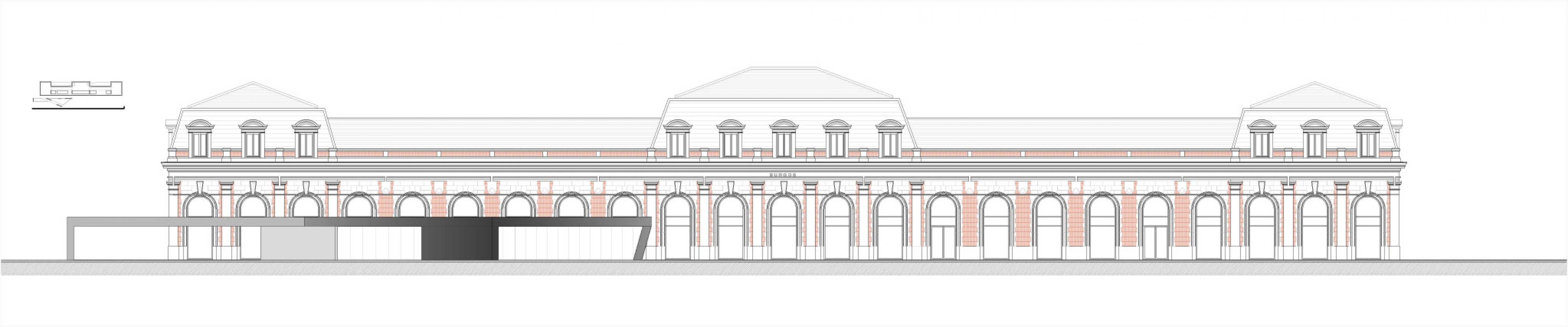 Alzado.Rehabilitación de la antigua estación de ferrocarril de Burgos por Contell-Martínez Arquitectos. Imagen cortesía de Contell-Martínez Arquitectos