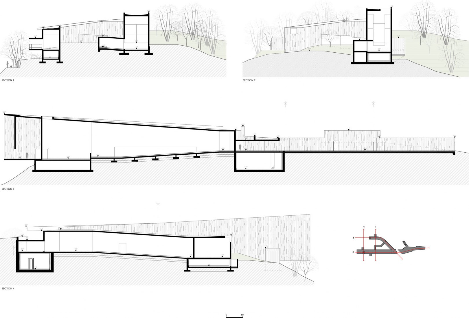 Secciones. Pabellón de arte en Saya Park por Alvaro Siza y Carlos Castanheira. Fotografía por Fernando Guerra, FG+SG – Fotografia de Arquitectura.