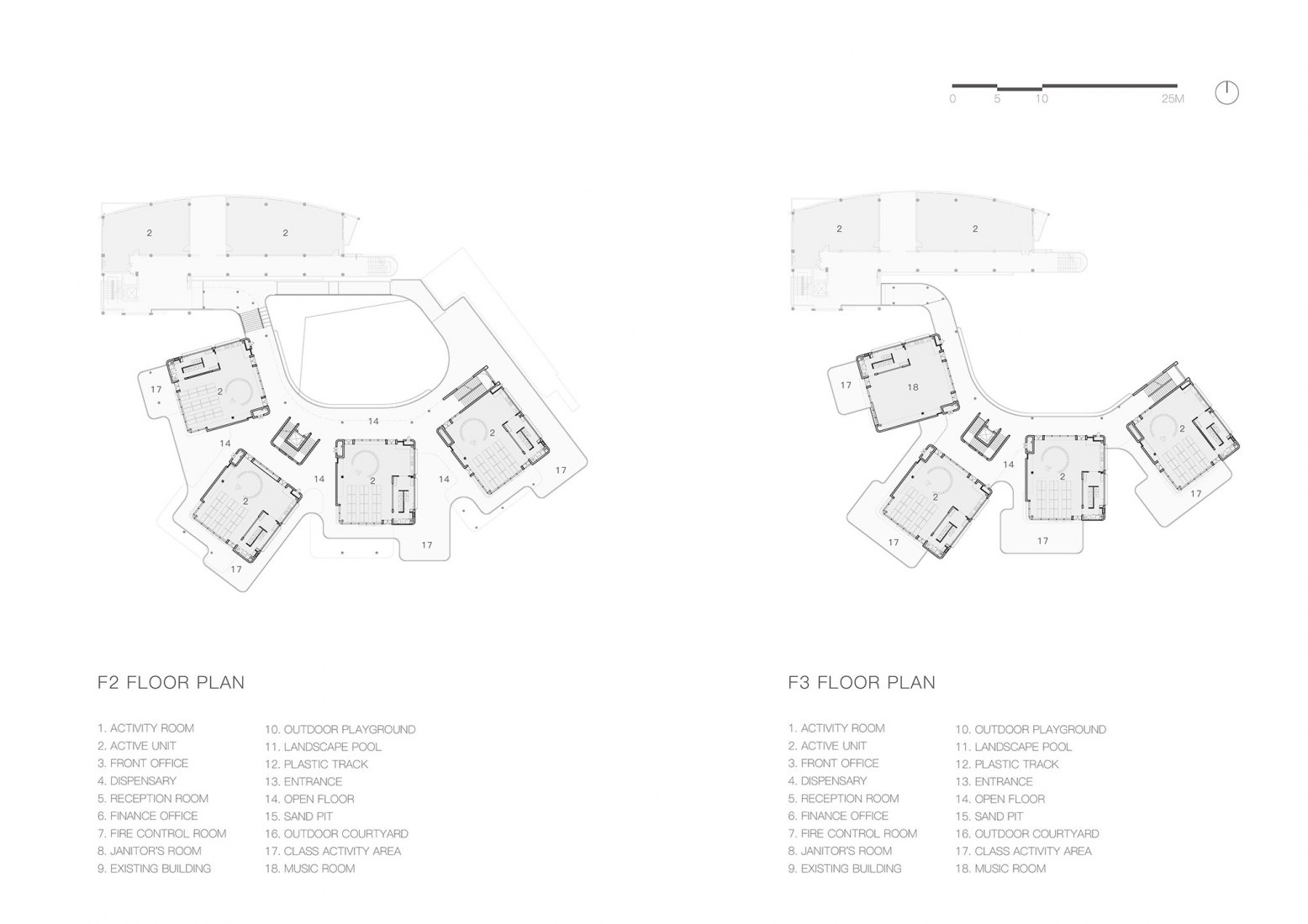First floor and second floor. Kindergarten of Museum Forest by Atelier Apeiron.