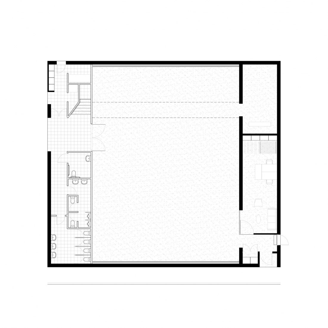 Renovation ground floor plan. El Gran Vidrio gallery renovation by Ben-Avid + MMBB Arquitetos.
