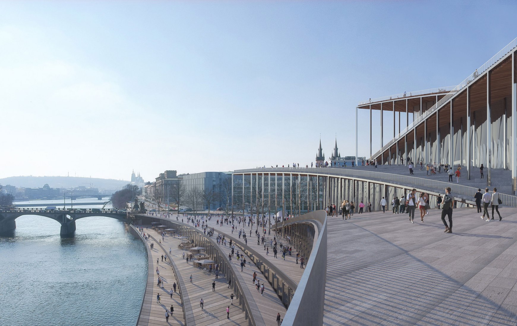 Winning entry for Vltava Philharmonic by BIG. Visualization by Mozses.ltava Philharmonic by BIG. Visualization by Play-Time.