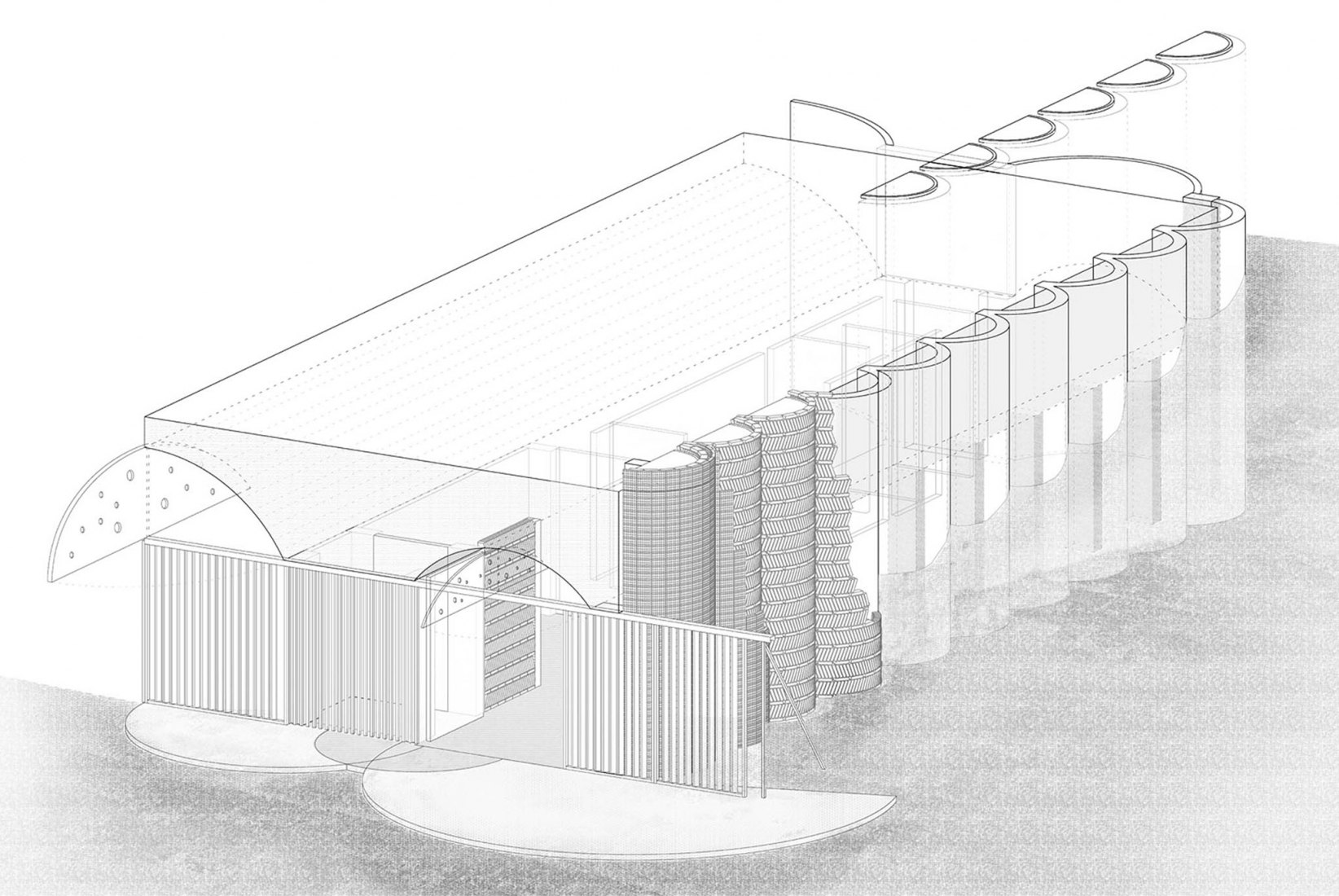 Vista axonométrica. Bodega en Mont-Ras por Jorge Vidal y Víctor Rahola