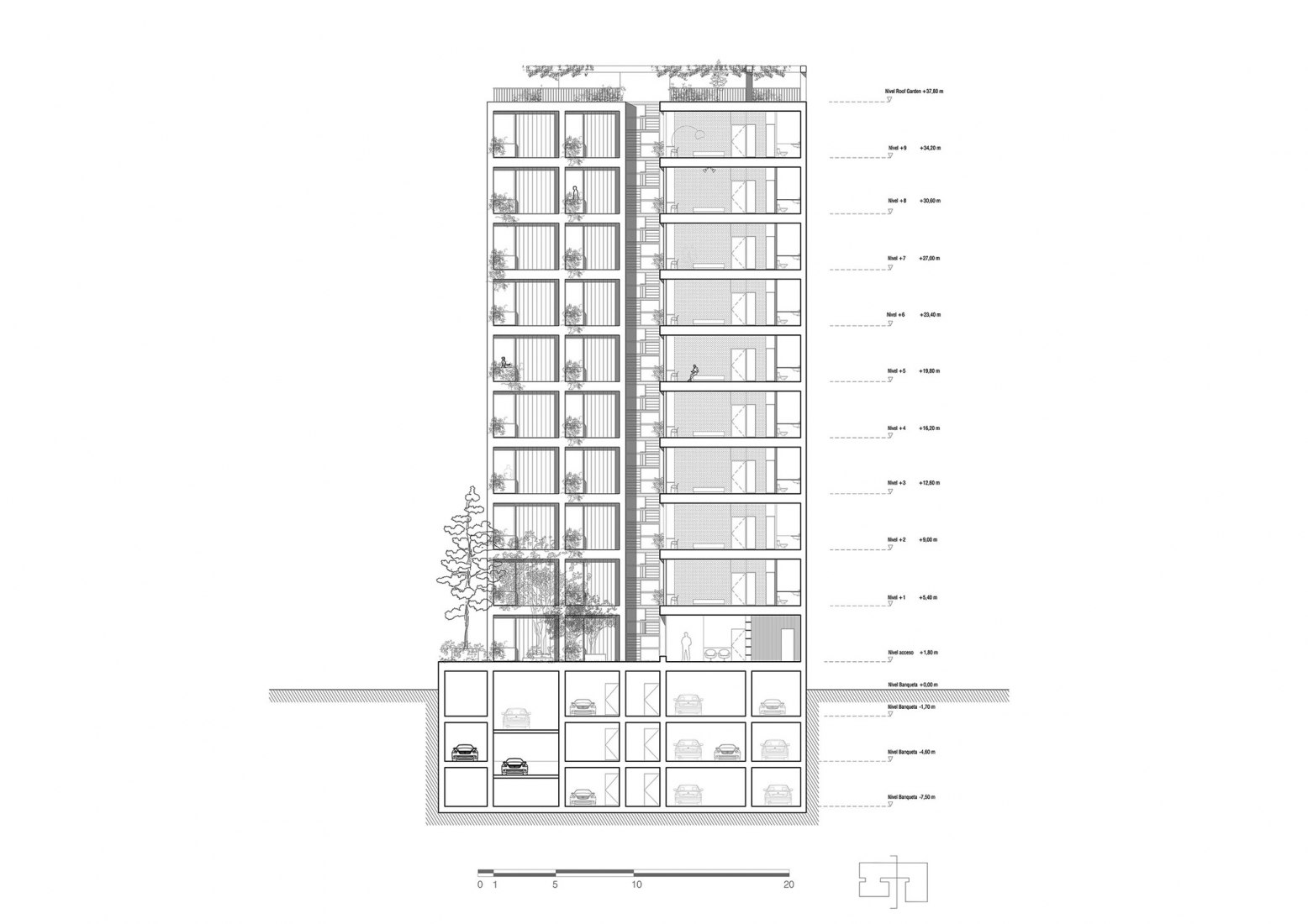Patio section 2. BP Housing Building by Cadaval & Solà-Morales 