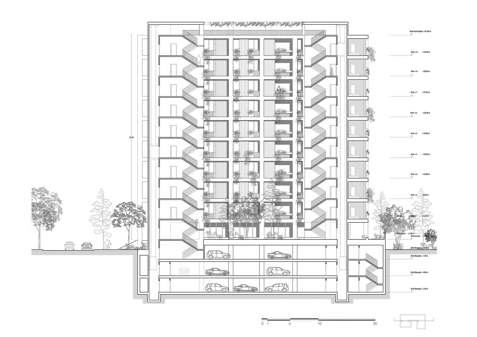 Central section. BP Housing Building by Cadaval & Solà-Morales 