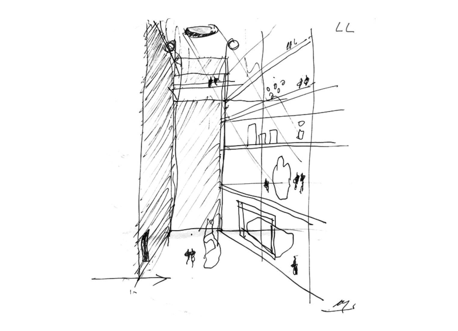 Sketch of the contest for the Reserves of the Louvre Museum in Lièvin by Campo Baeza y Gabrion. Courtesy of Estudio Campo Baeza.