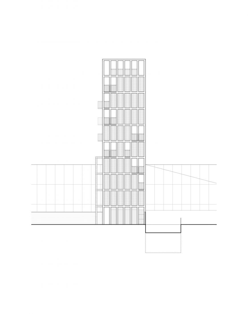 Elevation. Firemen tower in Vall d’Hebron by Carles Enrich Studio.
