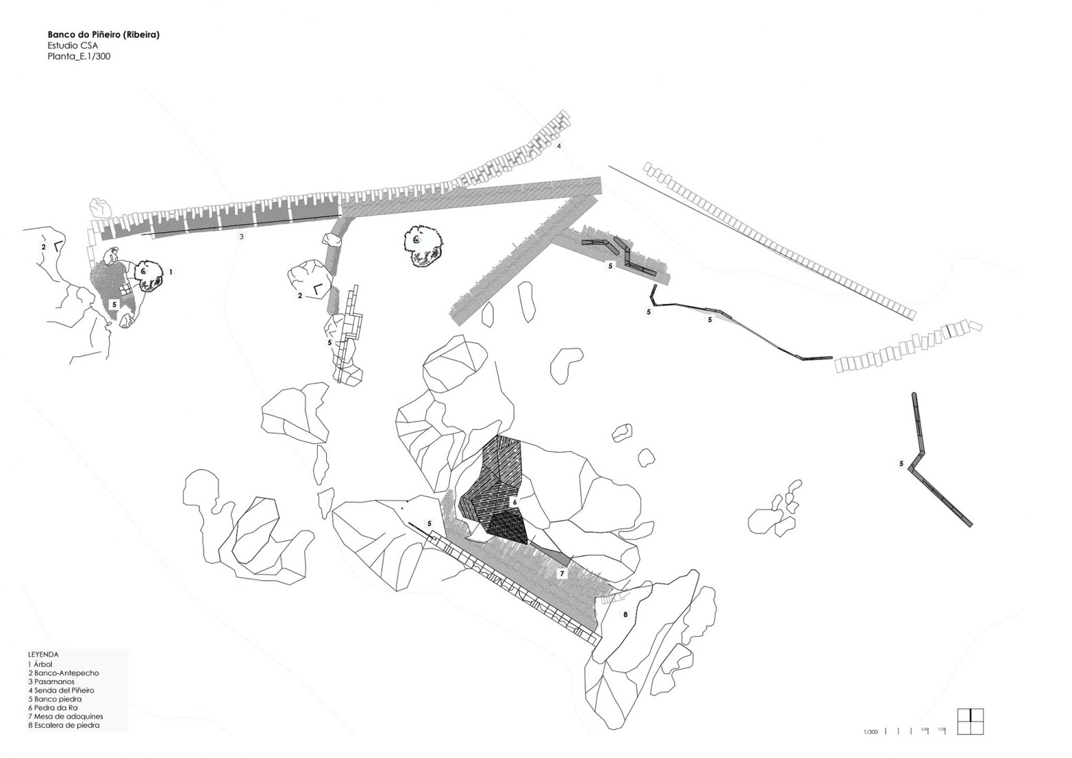 Site plan. O'Banco do Piñeiro by Carlos Seoane.