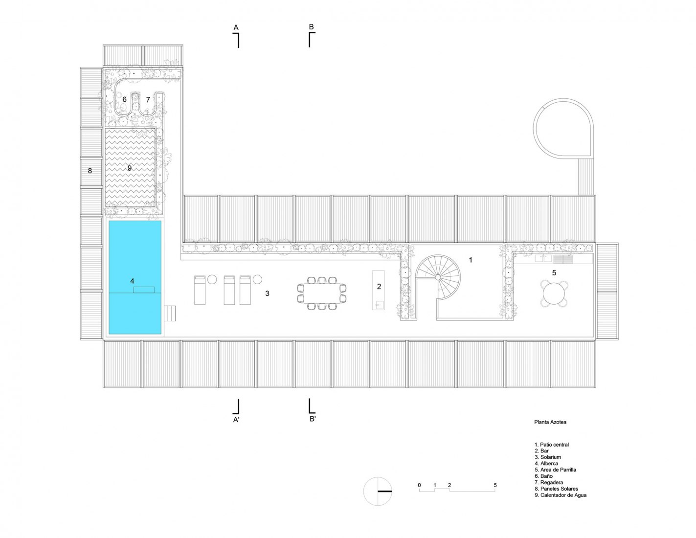 Rooftop plan. Bautista House by Productora