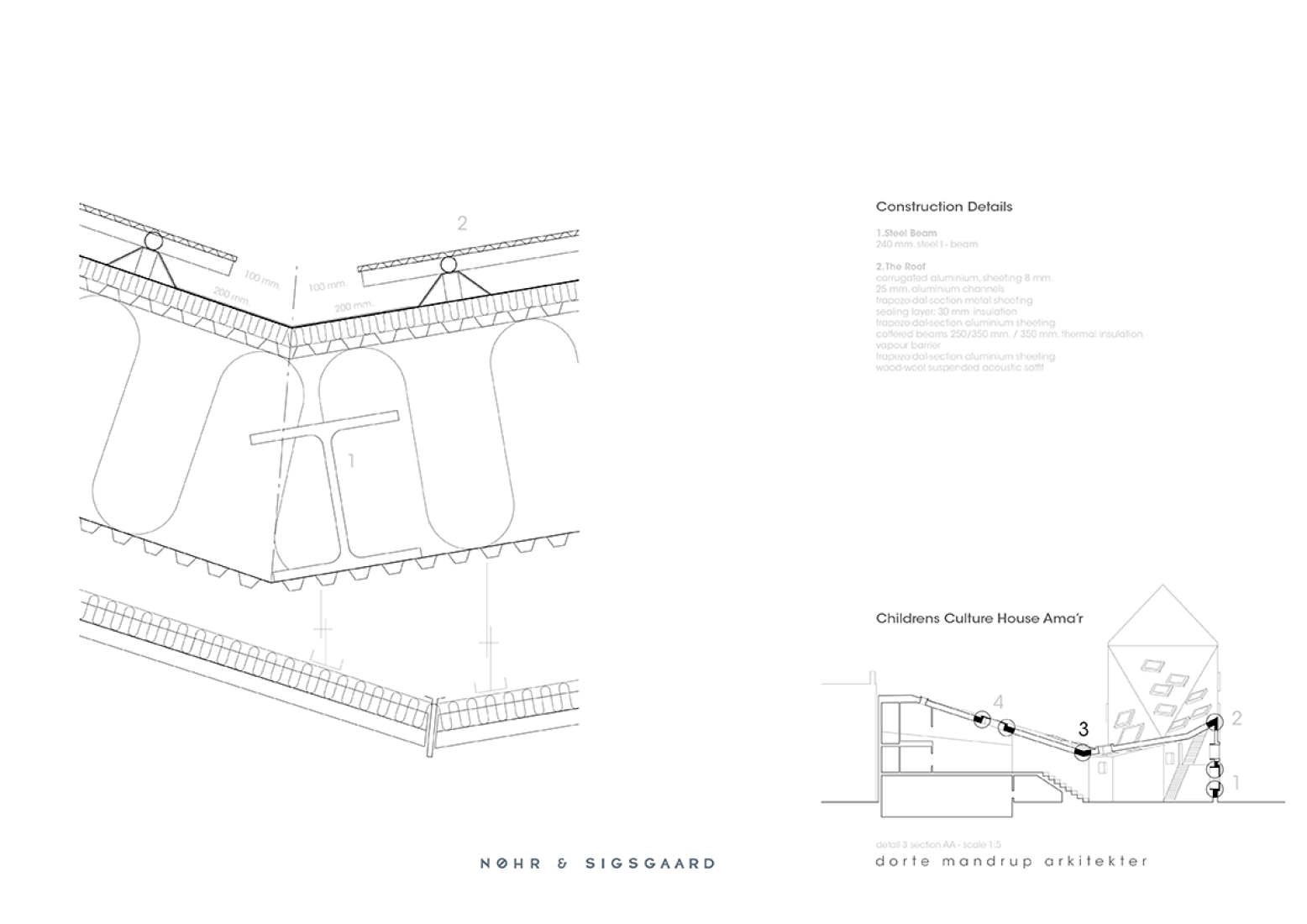 Section AA. Detail 3. Children’s Culture House ama’r by Dorte Mandrup Arkitekter. Image © courtesy of Dorte Mandrup Arkitekter.