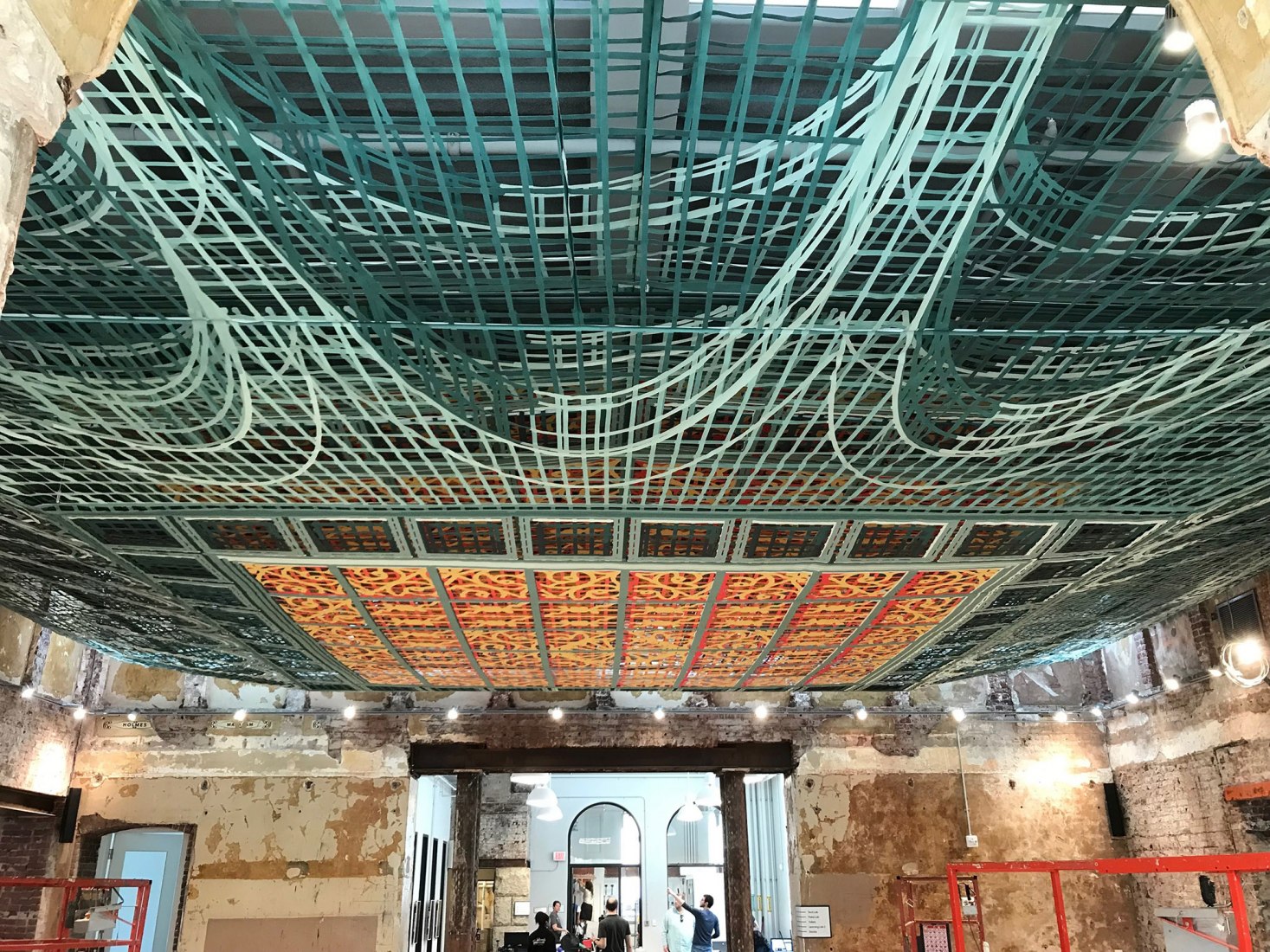 Preview photograph of Over View during installation. Image courtesy FreelandBuck. Photograph by Megan McGinley, Children’s Museum of Pittsburgh