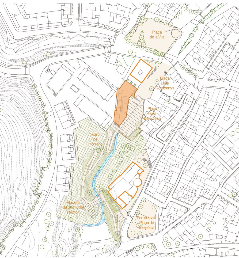 Location plan. Gardens of the Font del Rector and Ca l'Altisent Library by Col·lectiu Brusi.