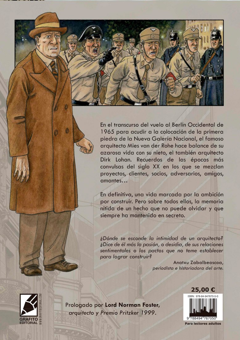Image of the back cover of the graphic novel MIES by Agustín Ferrer Casas. Image courtesy of Grafito Editorial.