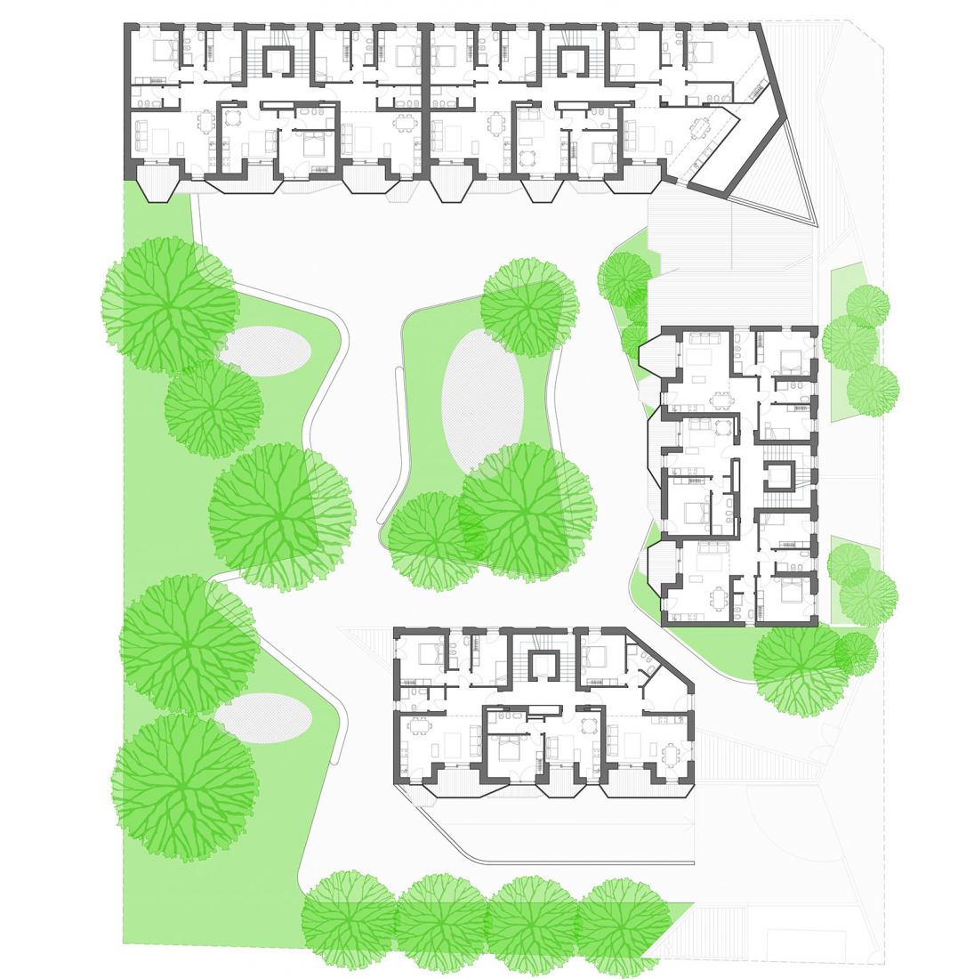 Planta tipo. Complejo residencial Via Valtorta por Cino Zucchi Architetti.