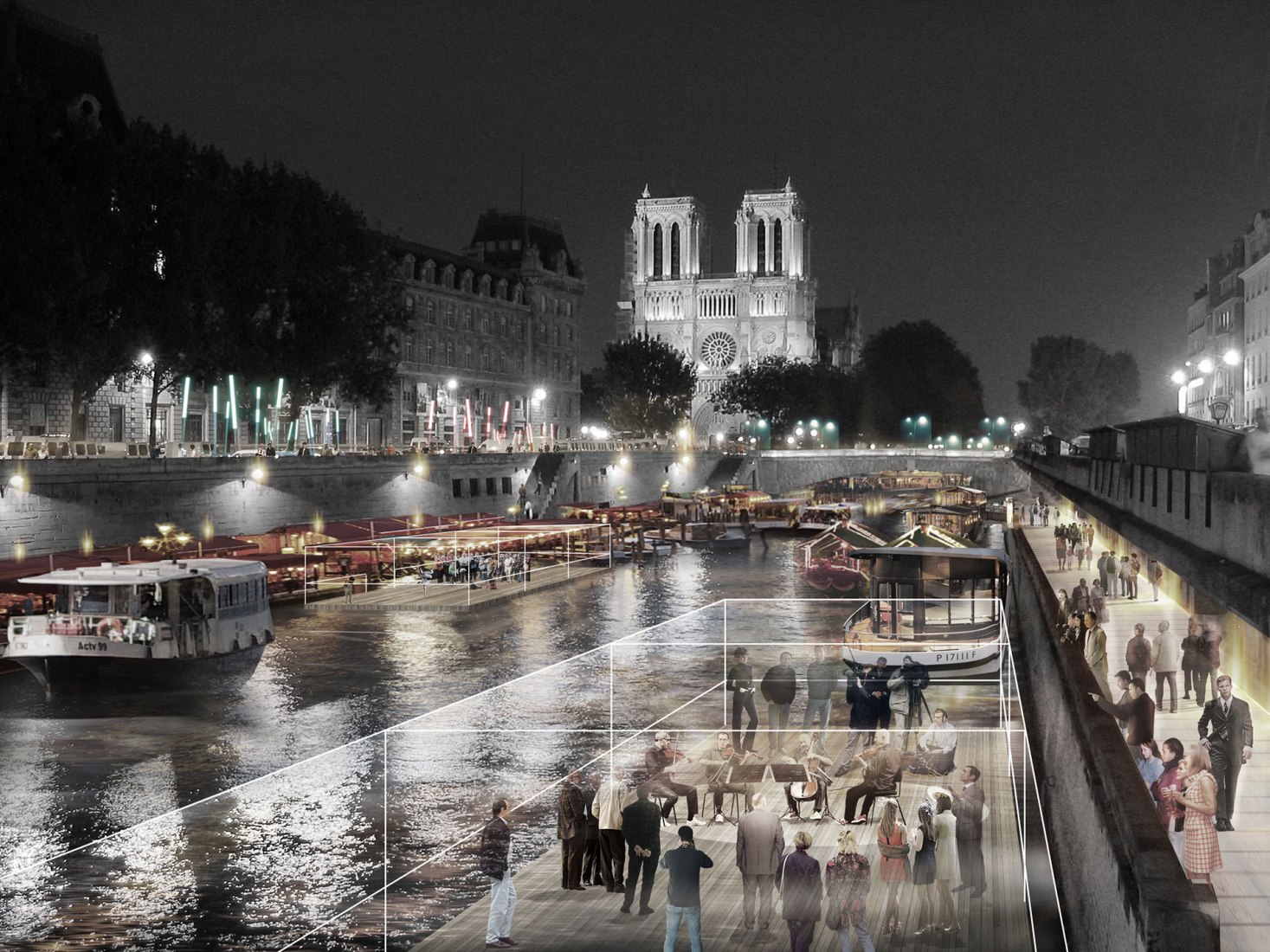 The reunion with the Seine. Image courtesy of © Dominique Perrault Architecture / DPA-ADAGP