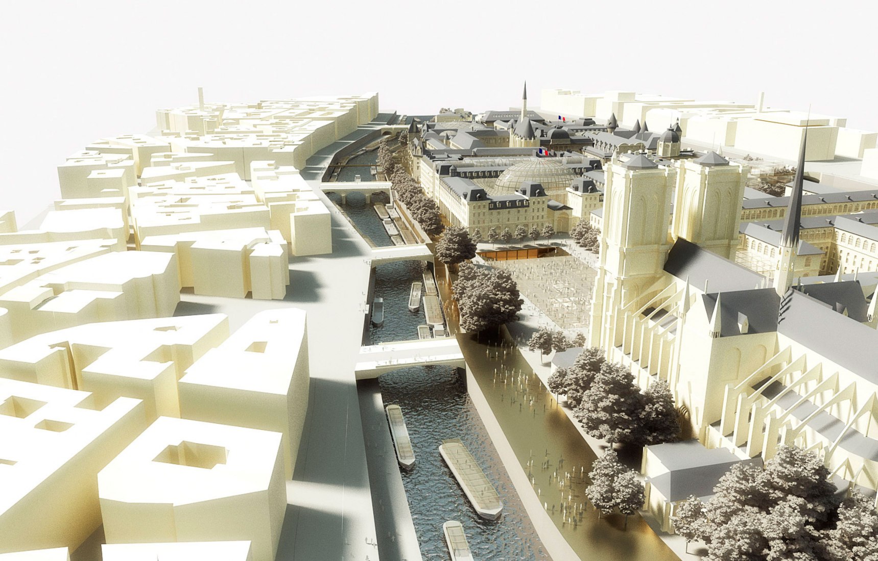 South pier of Notre Dame to the Louvre. Image courtesy of © Dominique Perrault Architecture / DPA-ADAGP