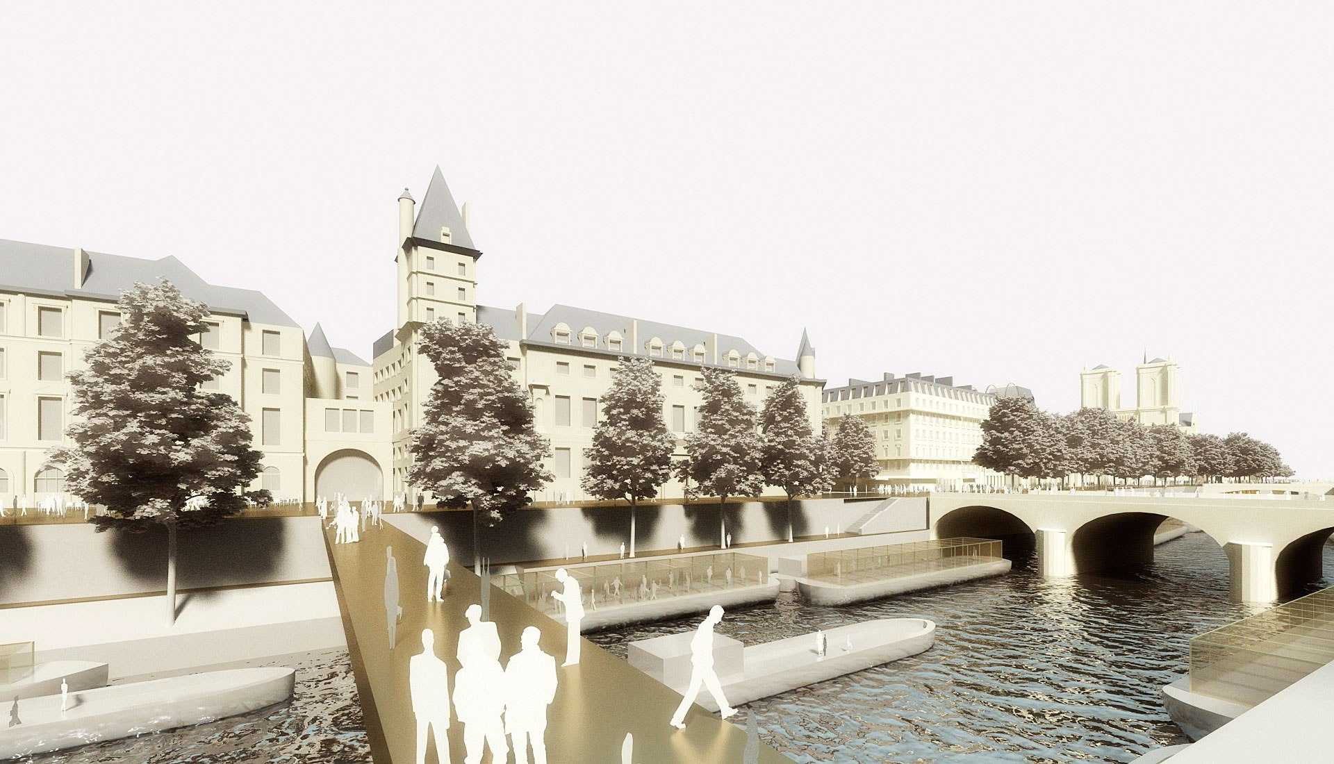 New footbridge between the Palais and the Rive Gauche. Image courtesy of © Dominique Perrault Architecture / DPA-ADAGP