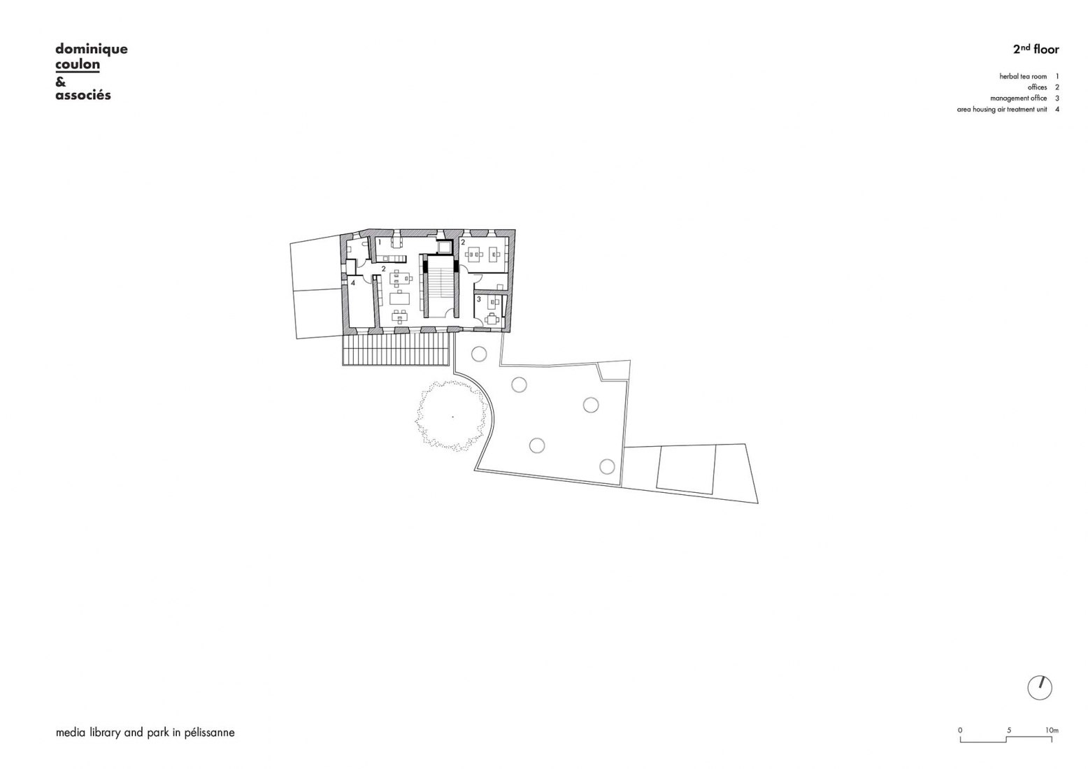 Planta segunda. Biblioteca multimedia y parque por Dominique Coulon & associés 