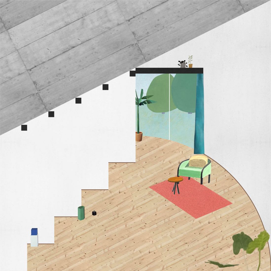 Collage. Casa dentro de tres gestos por fala. 