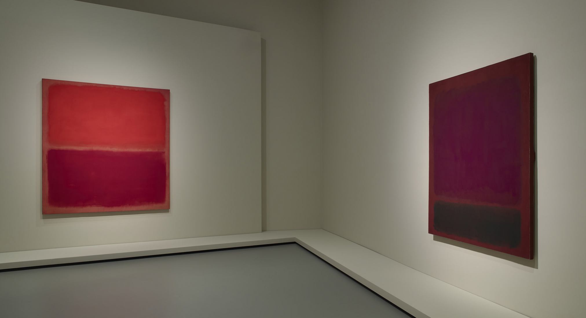 Left to right/ Mark Rothko No. 3 (Untitled  Orange), 1967 Untitled, 1967. The first retrospective in France dedicated to Mark Rothko, at the Louis Vuitton Foundation. Courtesy of Louis Vuitton Foundation.