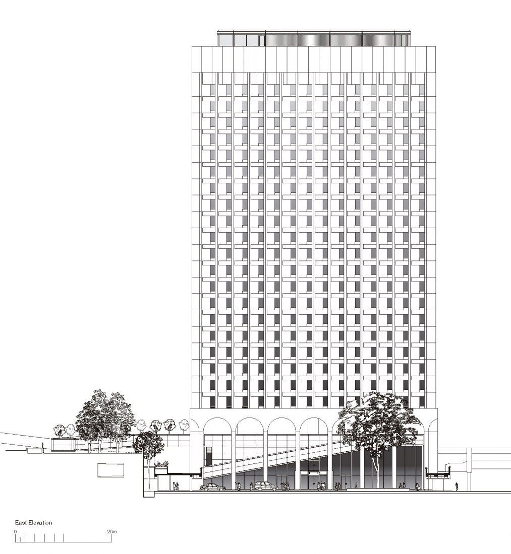 Alzado este. The Murray, un nuevo hotel para Hong Kong por Foster + Partners