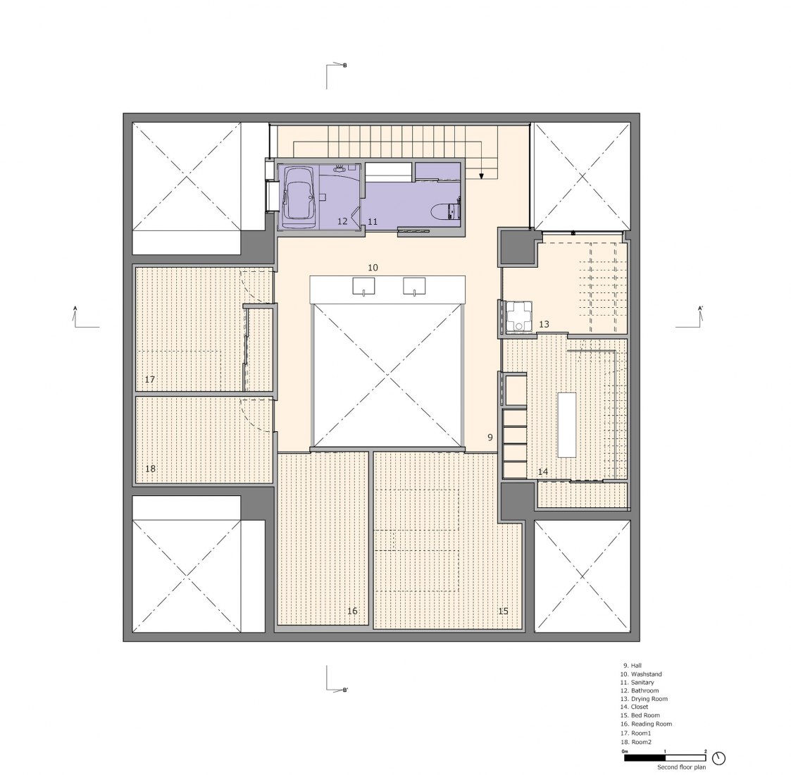 Primera planta. Vivienda en Takamatsu por FujiwaraMuro Arquitectos.