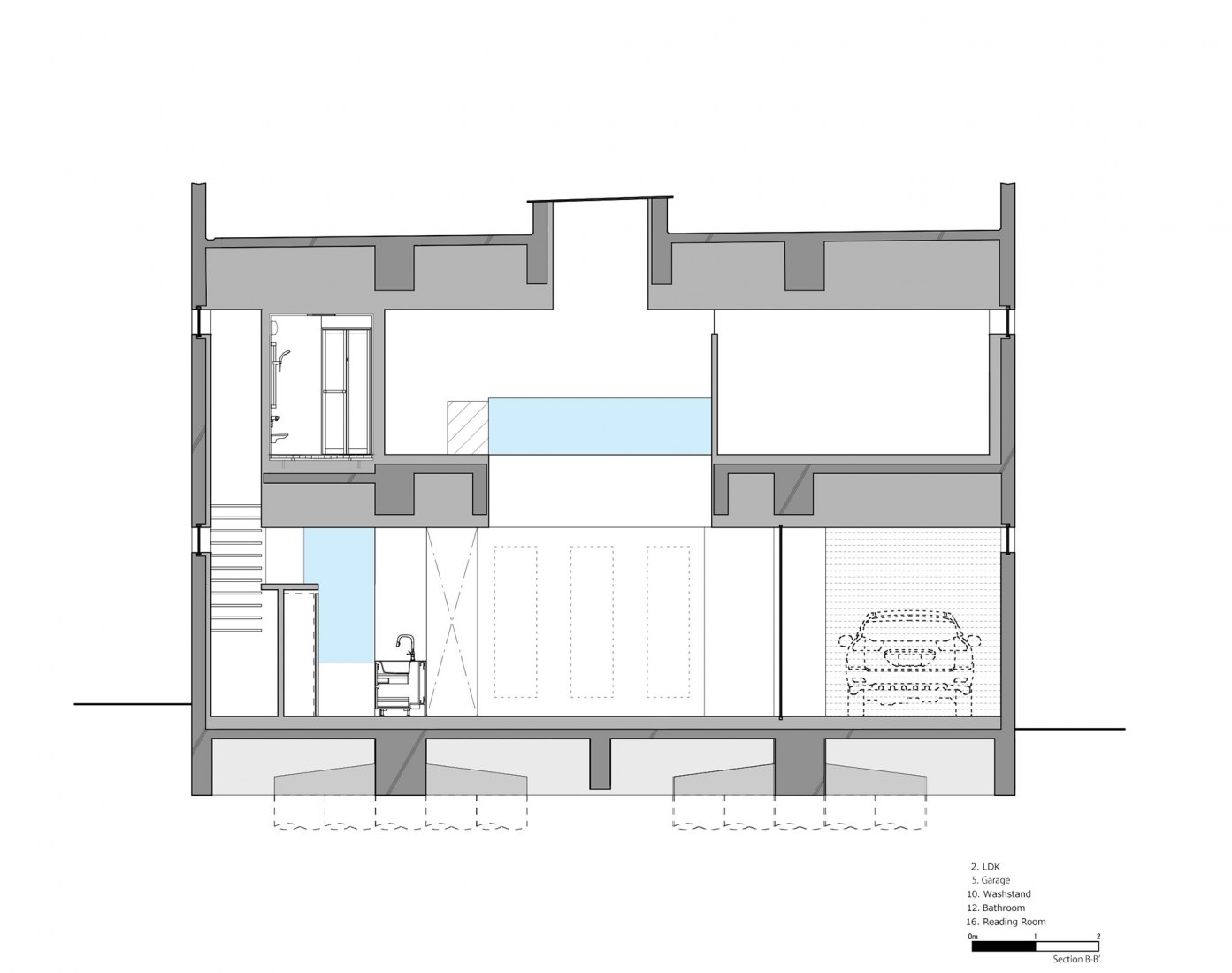 Sección. Vivienda en Takamatsu por FujiwaraMuro Arquitectos.
