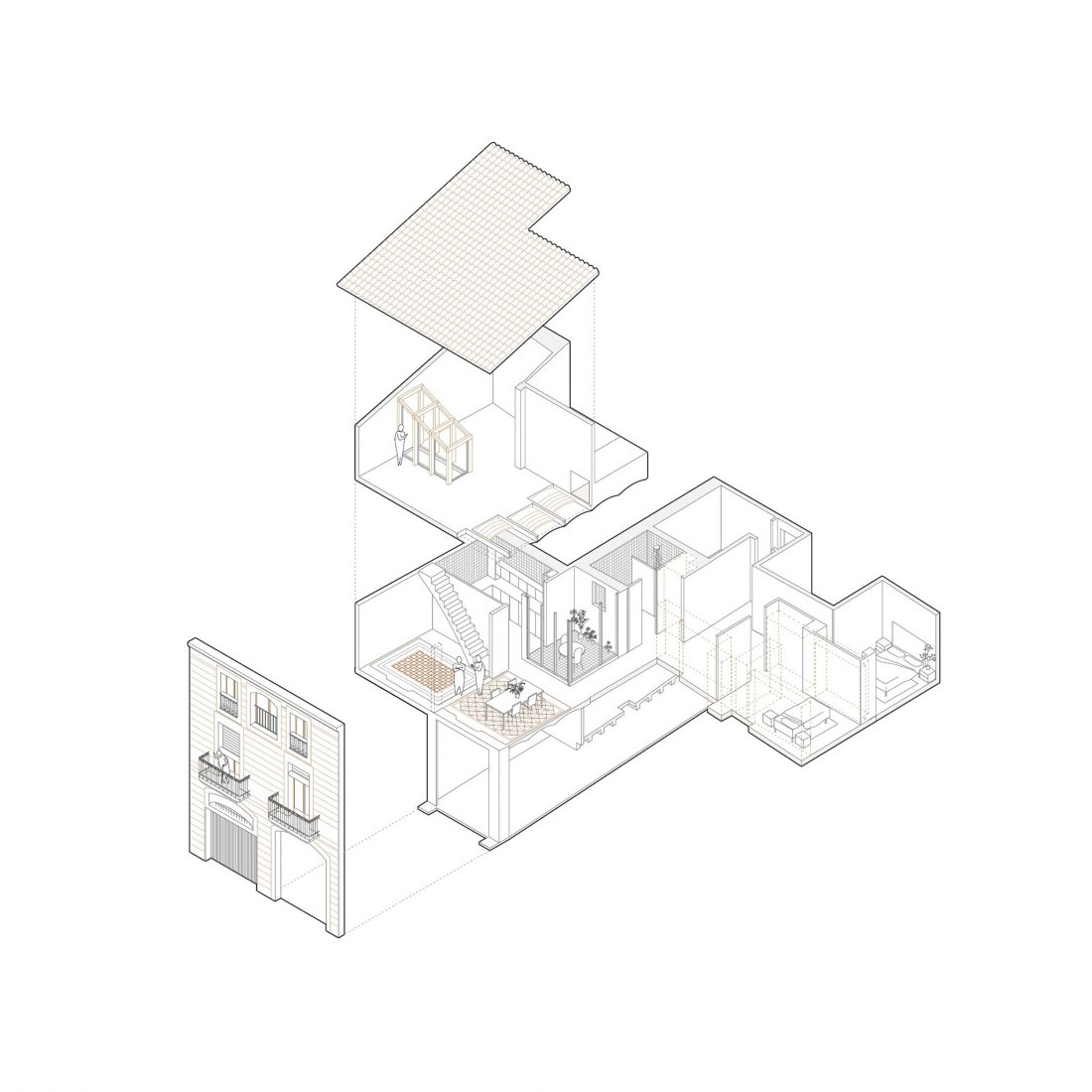 Axonometría. Casa FB por Gallego Arquitectura + V.Niubó Arquitectura.