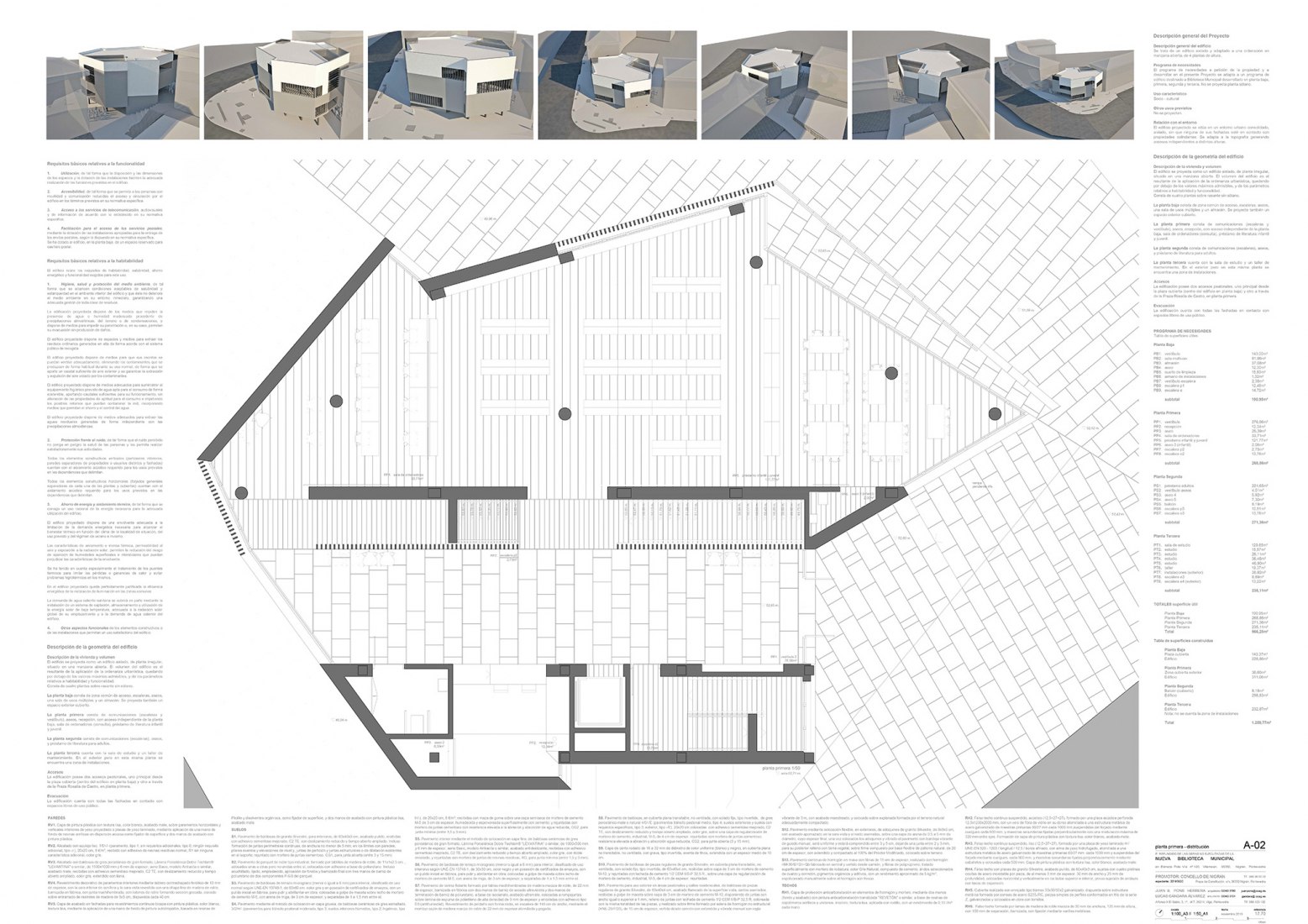 Plano de primera planta. Biblioteca Municipal de Nigrán por Gándara Pons Arquitectos.