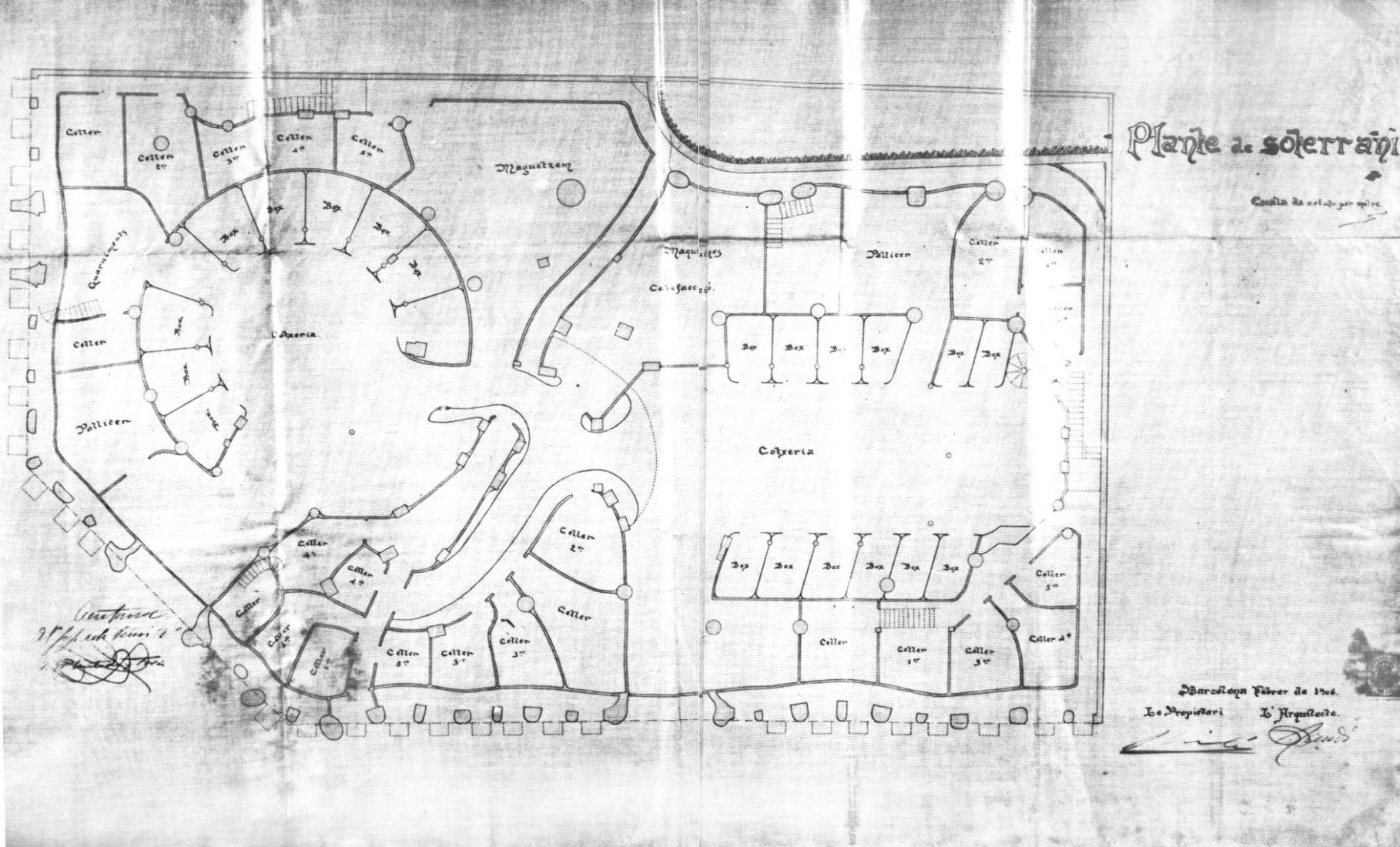 Basement floor plan. La Pedrera by Antoni Gaudí