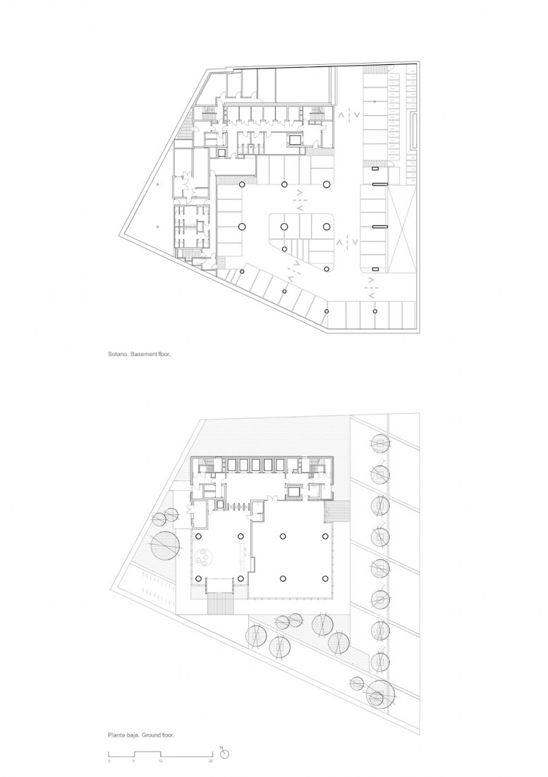 Basement and ground floor plan. Torre Plaza Europa 34 by GCA Architects.