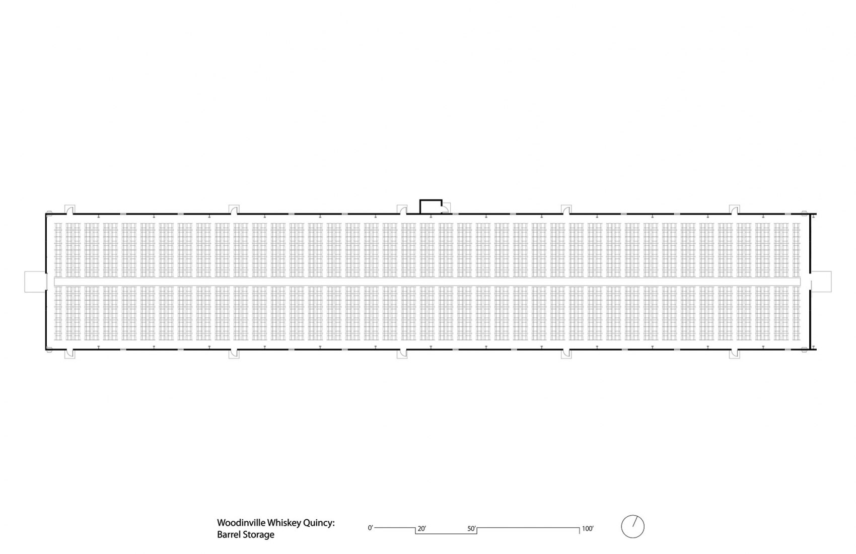 Planta baja. Planta de procesamiento y añejamiento de whisky. Proyectado por Graham Baba Architects.