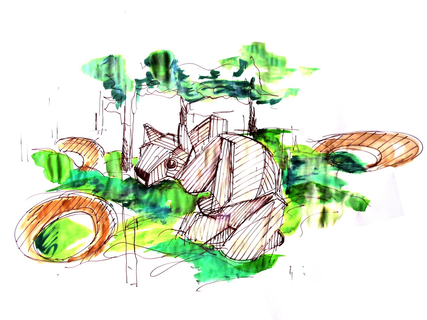 Lince, croquis. Conjunto de juegos infantiles Pecka por Matěj Hájek y Tereza Kučerová.